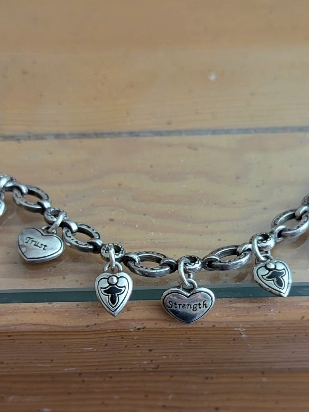 Brighton Breast Cancer Silver Heart Charm Bracelet with Trust & Strength Charms